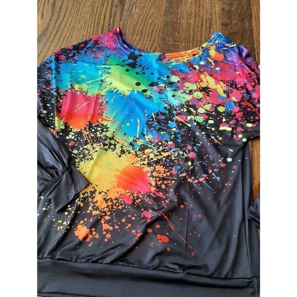 HOST PICK  New Small Long Sleeve Round Neck Paint Splatter Loose Fit Shirt Top - Picture 2 of 5
